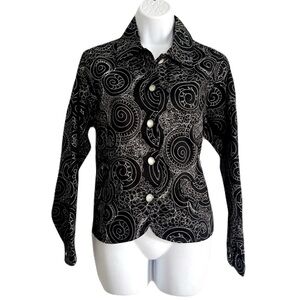 Parsley & Sage Black and White Embroidered Spirals Jacket, Size M
